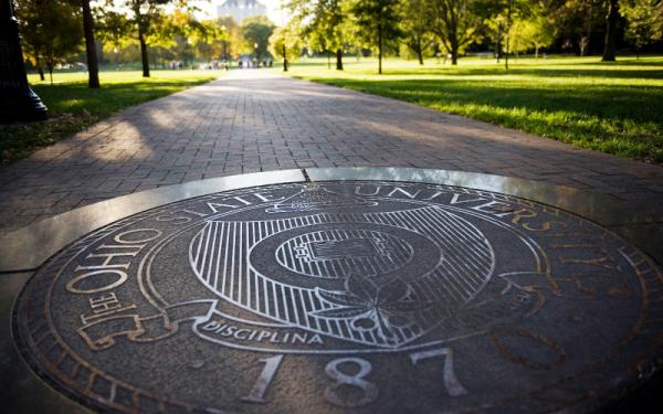 Ohio State medallion on the Oval