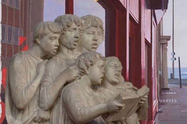 Sculpture of 5 men singing