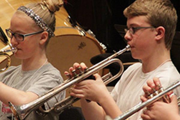 Young trumpet players in band practice