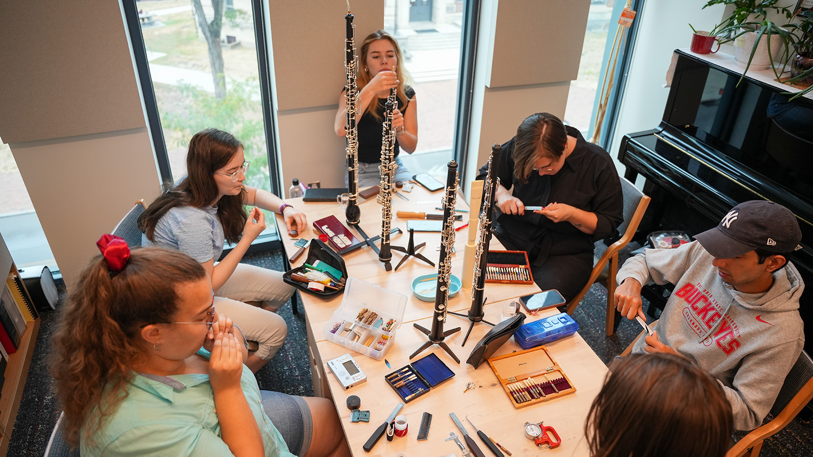 Oboe students in reed making class