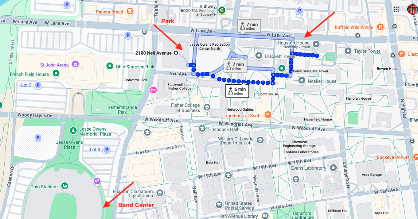 Map to parking, Houston House and Stadium
