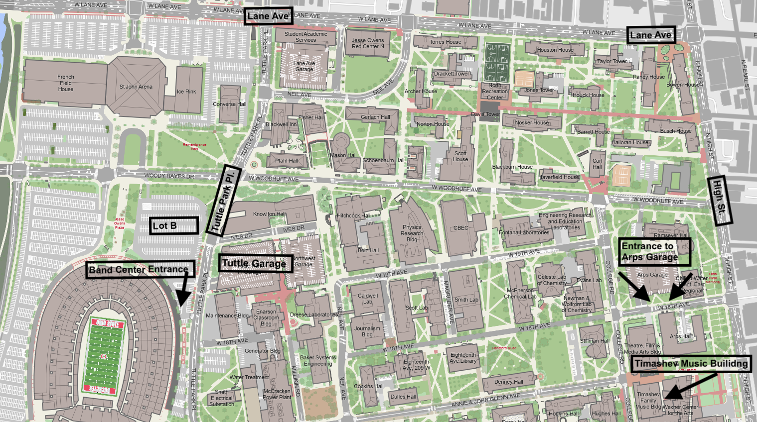 Map showing key Summer Strings 2026 locations