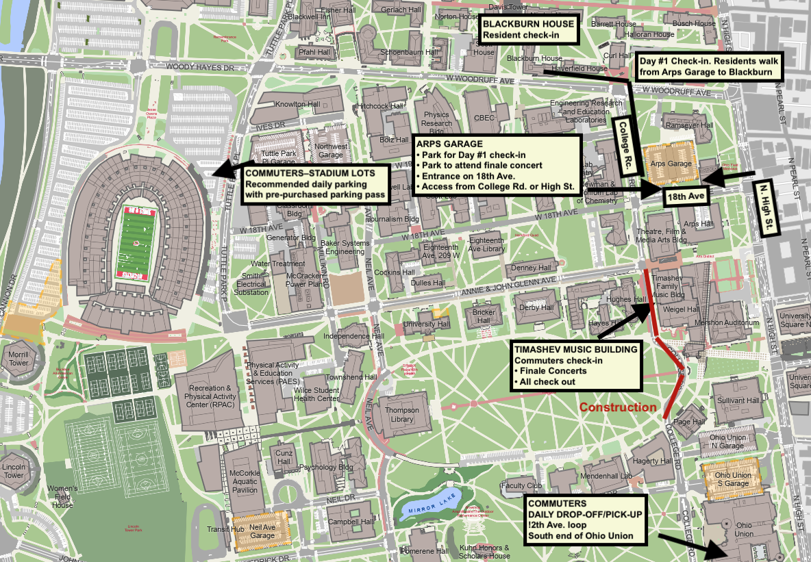 Campus map showing key summer camp locations