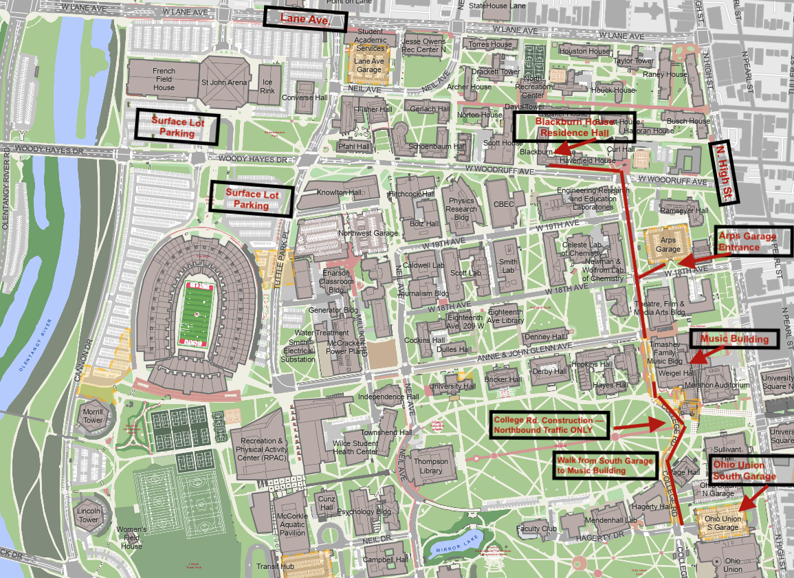 Map showing key locations for String Teacher Workshop attendees