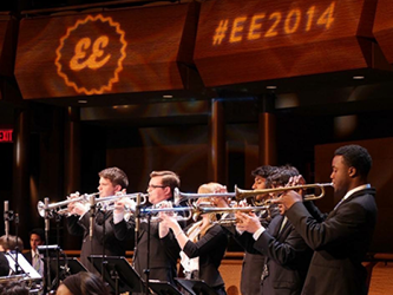 Sayre with Jazz House Big Band trumpet section at "Essentially Ellington"