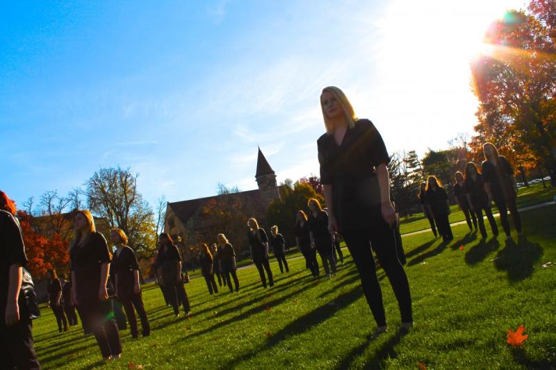 Women's Glee Club posed on the Oval