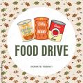 Cans of vegetables and soups for food drive.