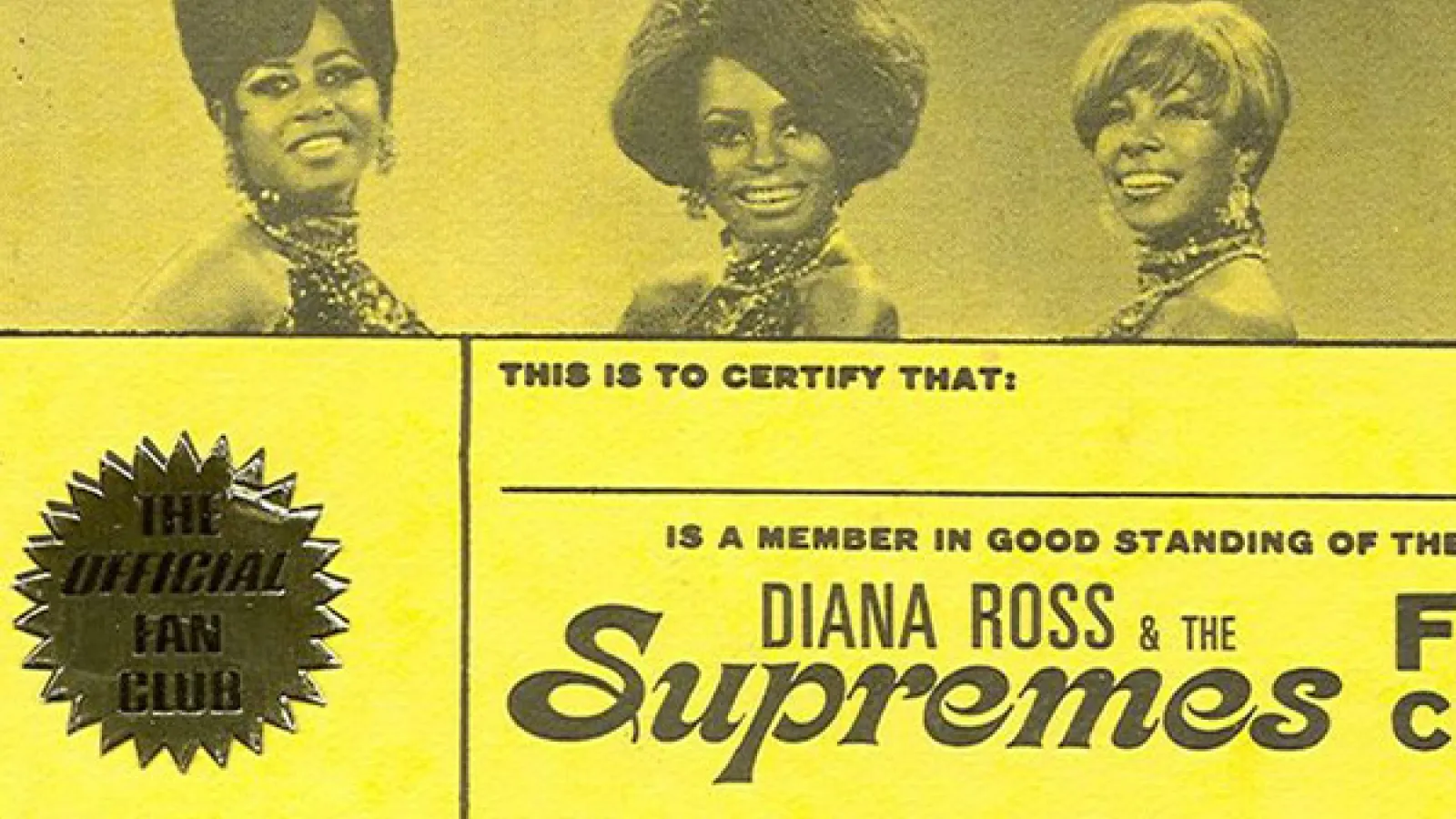Supremes Fan Club membership card