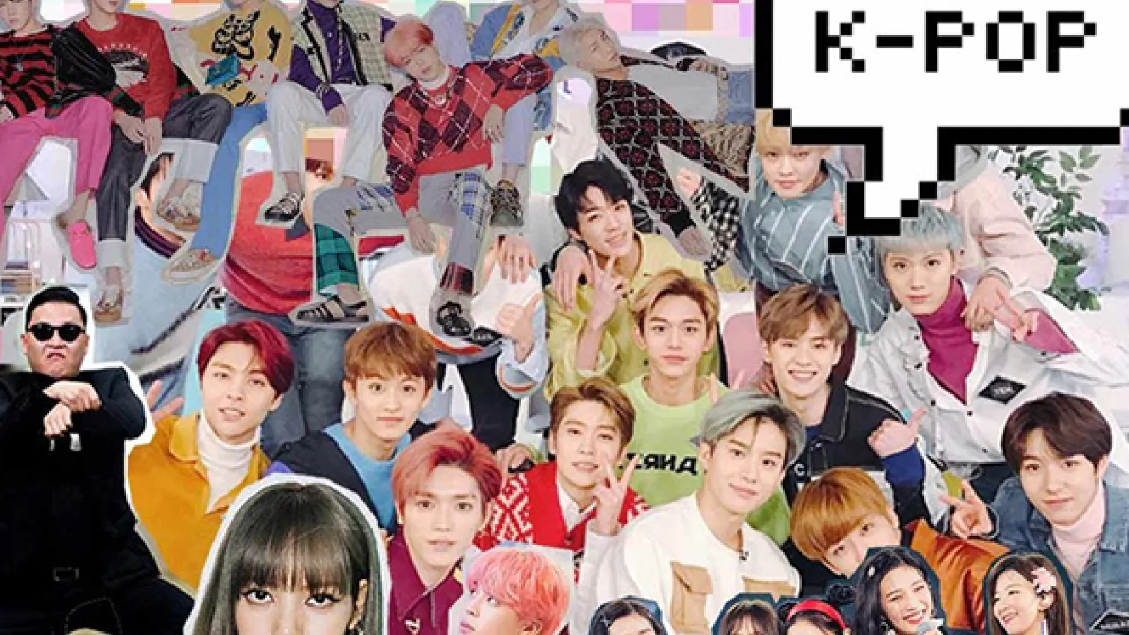 Collage of K-pop artist headshots