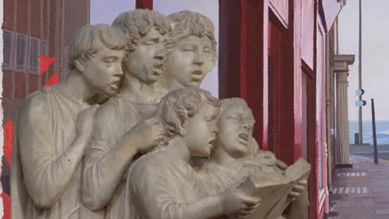Sculpture of 5 men singing