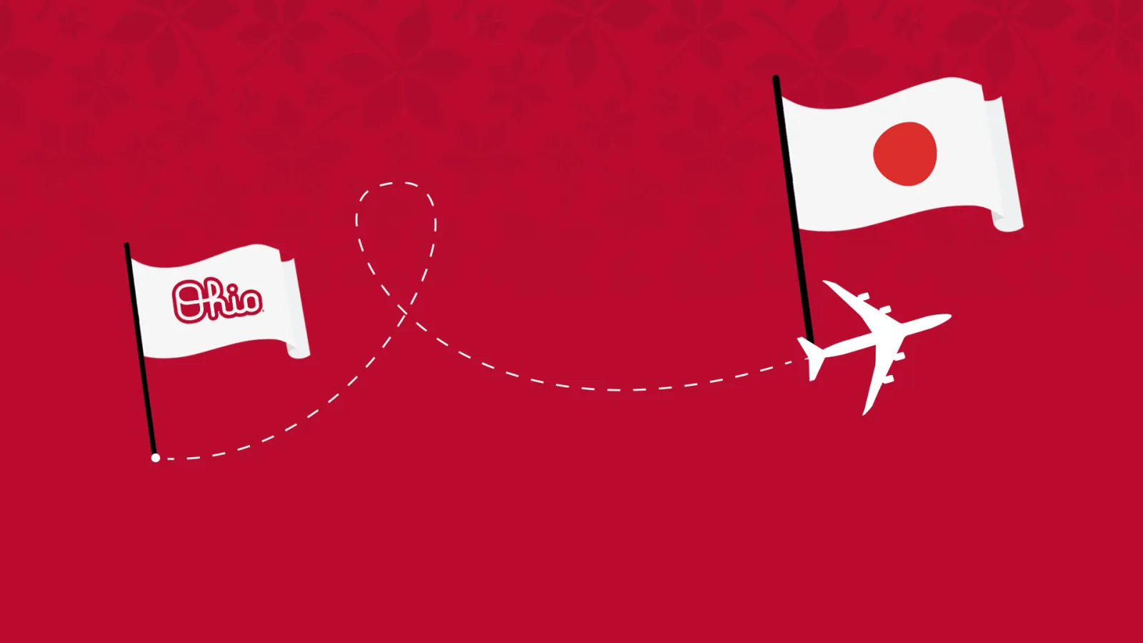 Ohio Flag with a plane flying to Japan Flag