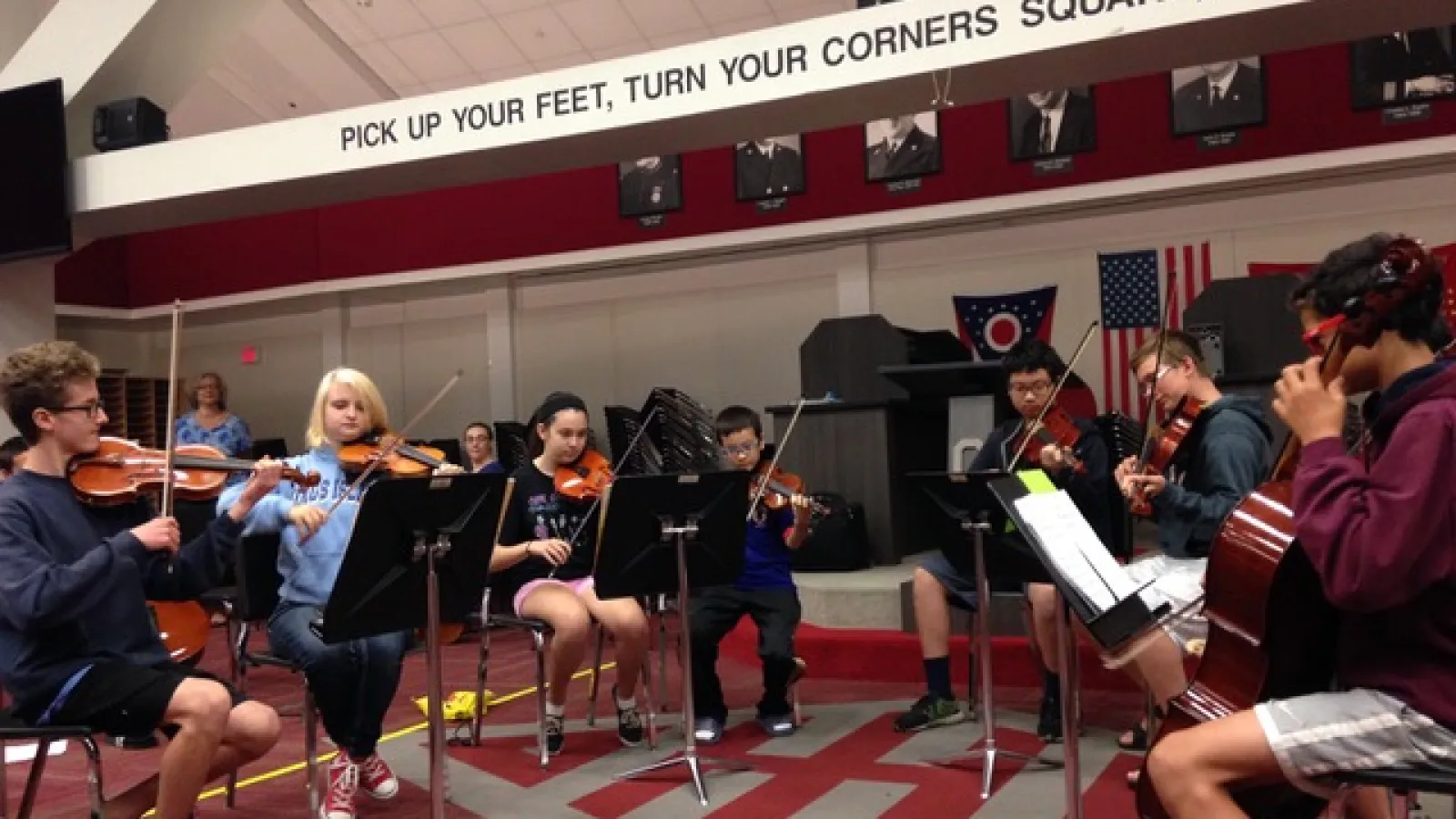 Summer Strings ensemble rehearsal in Ohio Stadium Band Center