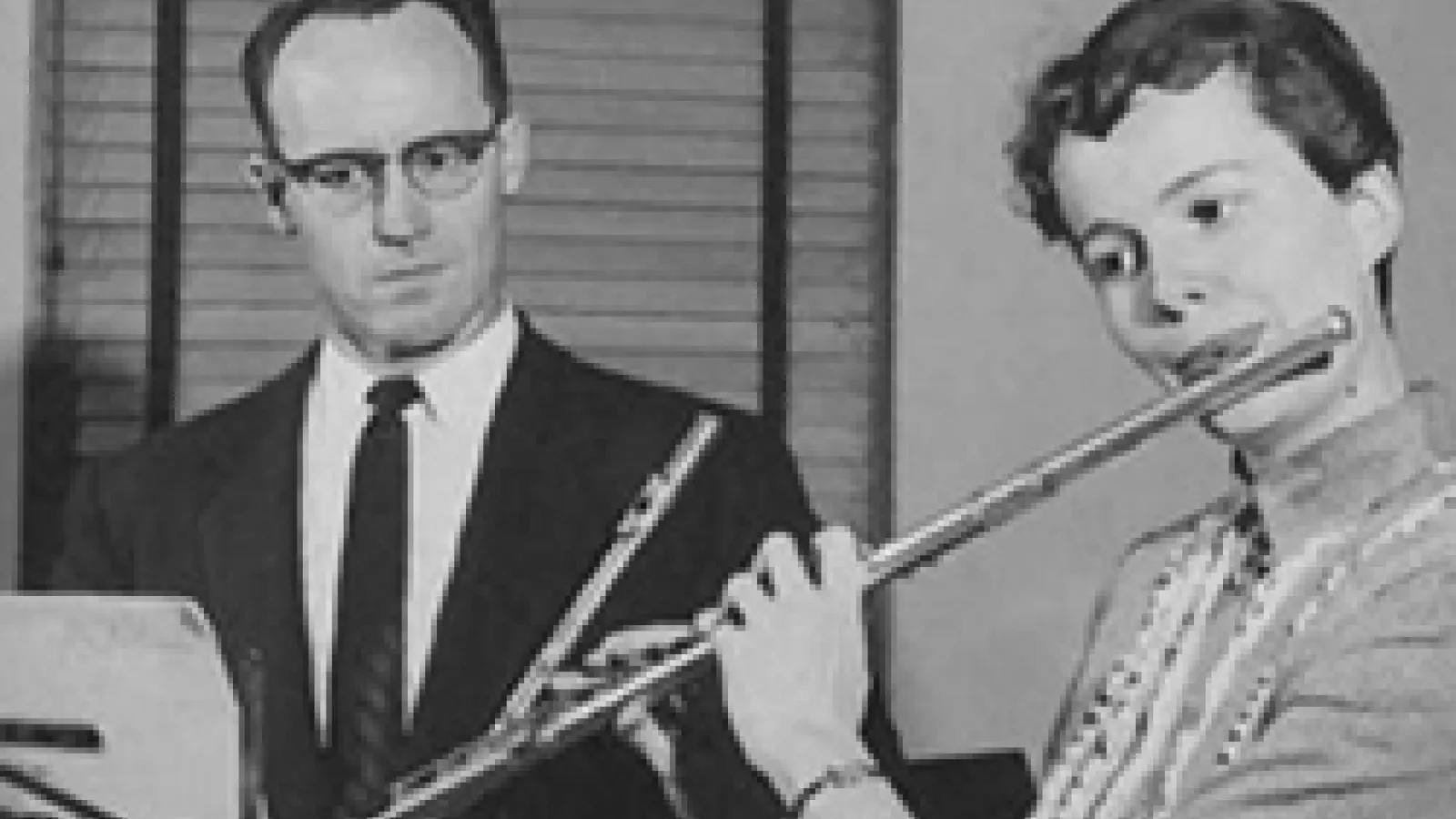 Kay in flute studio with Donald McGinnis (1958)