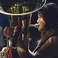 Tuba player performing