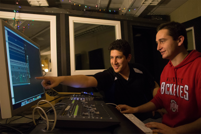 Students working in recording studio