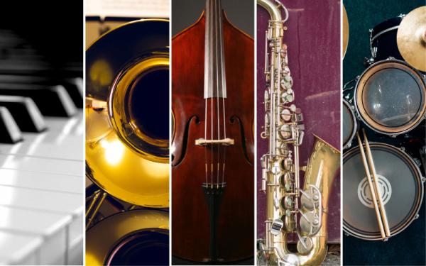Jazz instrument photo collage