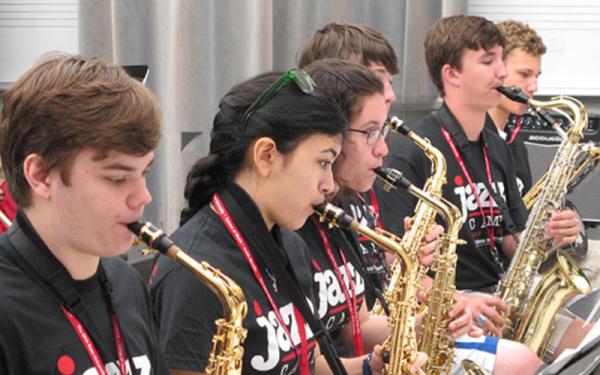 Jazz Camp saxophonists performing