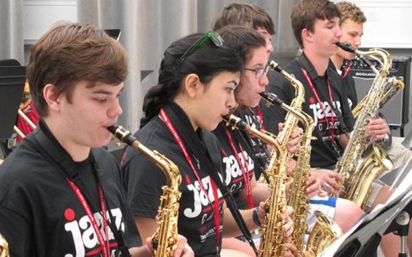 Jazz Camp saxophonists performing