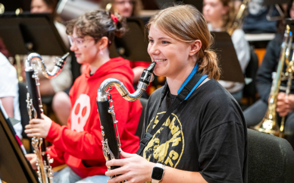 Student with bass clarinet