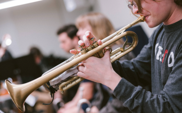Jazz student playing trumpet