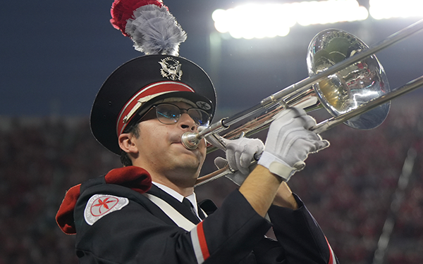 Michael Malone playing trombone in The Ohio State University Marching Band