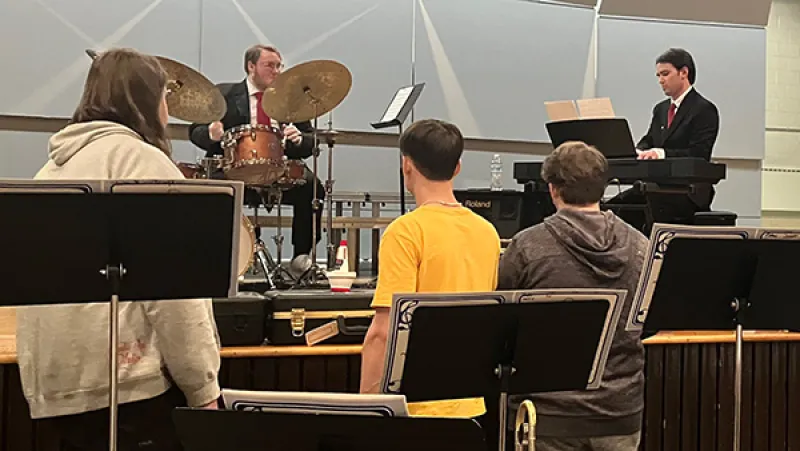 Ohio State jazz duo performing with Edgewood High jazz students