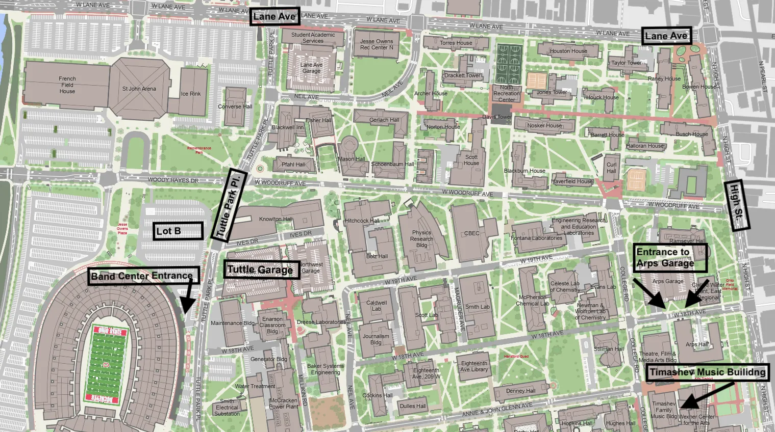 Map showing key Summer Strings 2026 locations