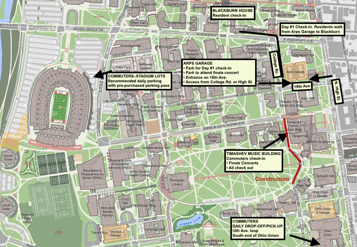 Campus map showing key summer camp locations