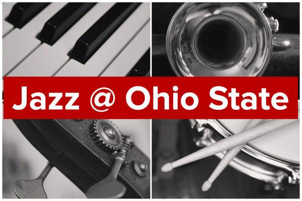 Jazz collage with keyboard, trumpet, guitar, drum