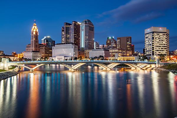 Downtown Columbus skyline at night