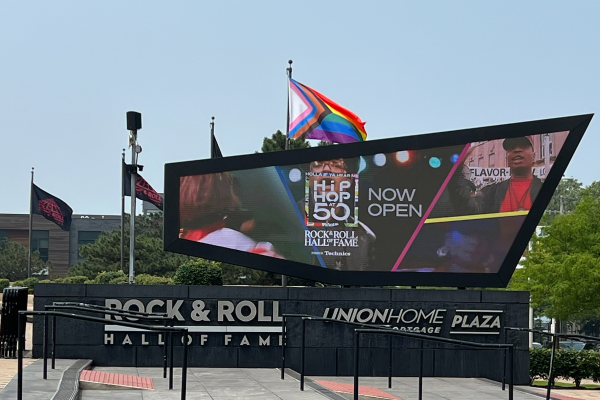 Hip-Hop Turns 50 digital sign at the Rock & Roll Hall of Fame