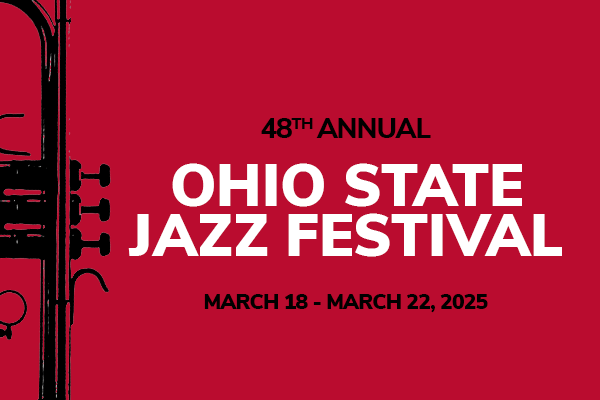 Red background with black trumpet and Ohio State Jazz Festival title