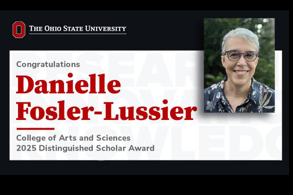 Danielle Fosler-Lussier's headshot with announcement of her award