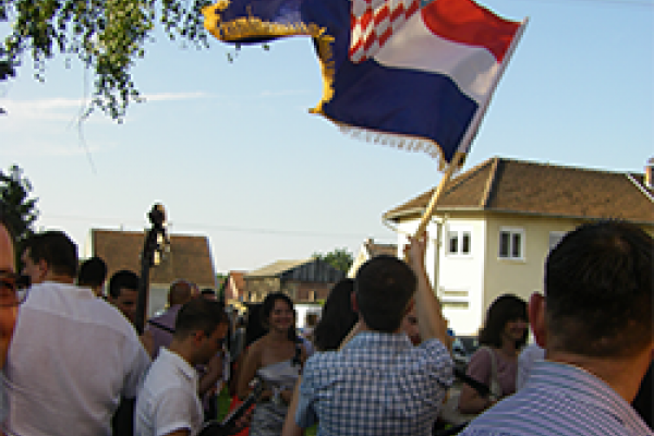Crowd waving Croation flag