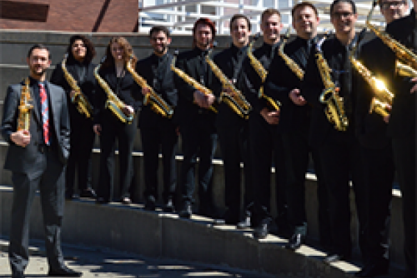 Michael Rene Torres and saxophone students
