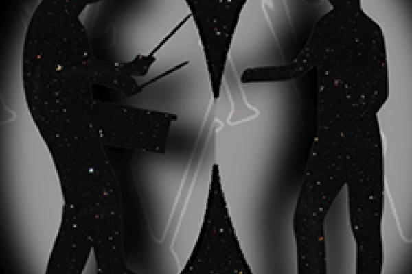 Instrumentalist and vocalist in silhouette Instrumentalist and vocalist in silhouette