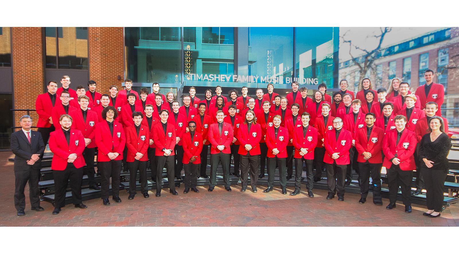 Men's Glee Club 2024 outside Timashev Building