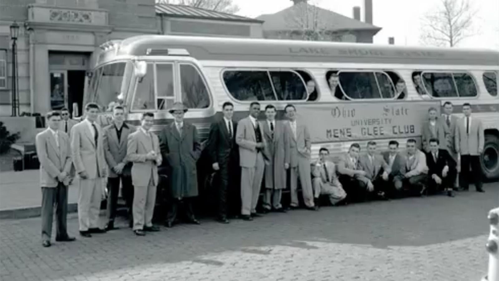 Men's Glee Club and bus 1954 