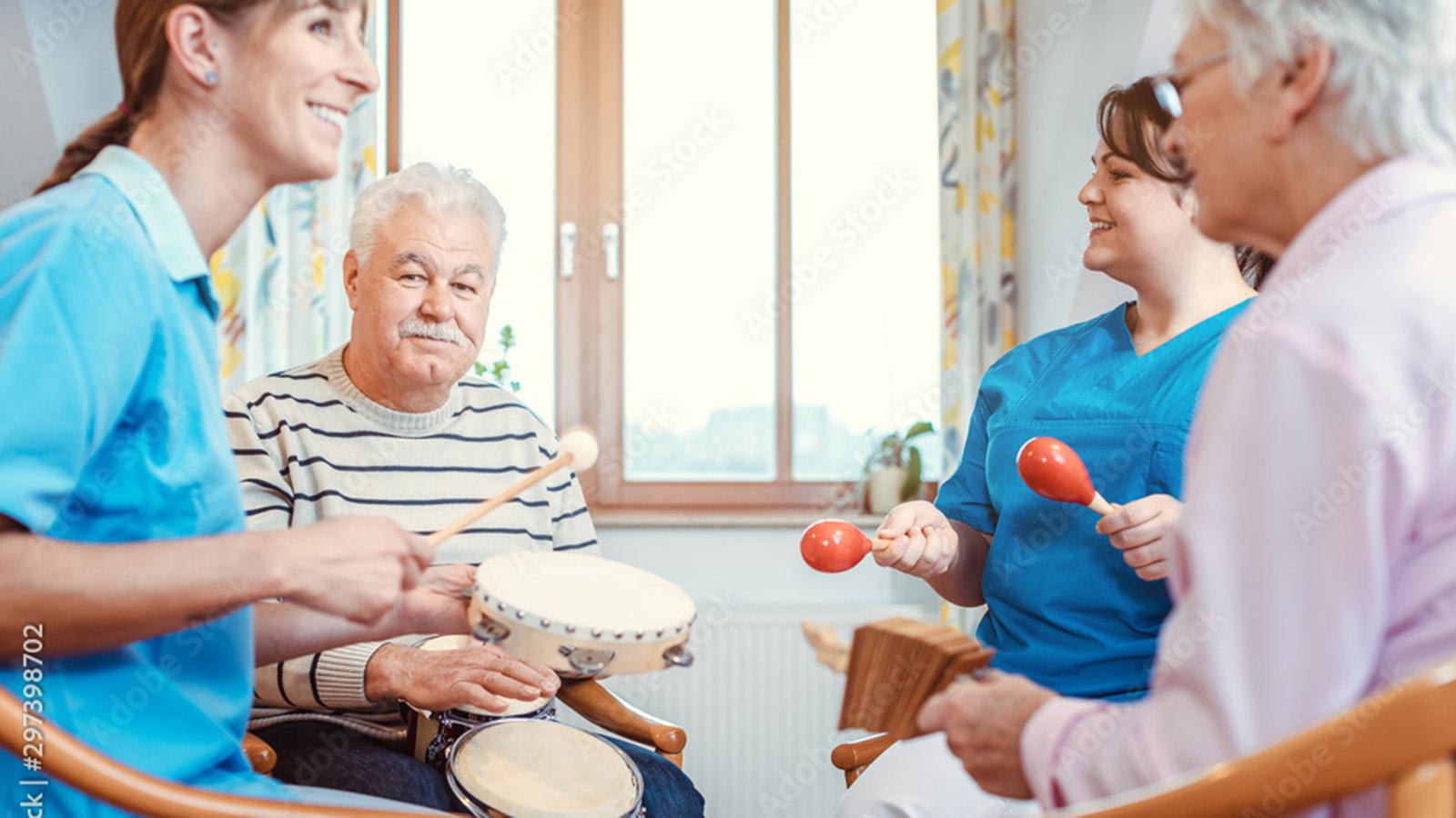 Drumming with senior residents-Adobe stock photo