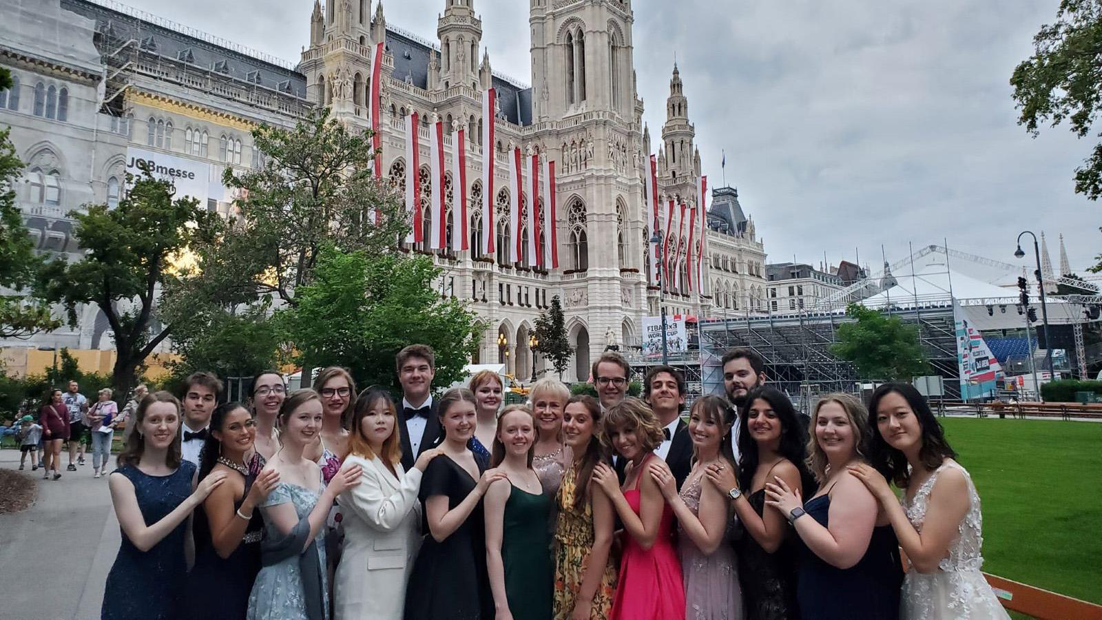 Study Abroad group in Vienna, outside Wiener Rathua Vienna City Hall
