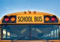 Front window of a yellow school bus