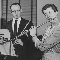 Kay in flute studio with Donald McGinnis (1958) Kay in flute studio with Donald McGinnis (1958)